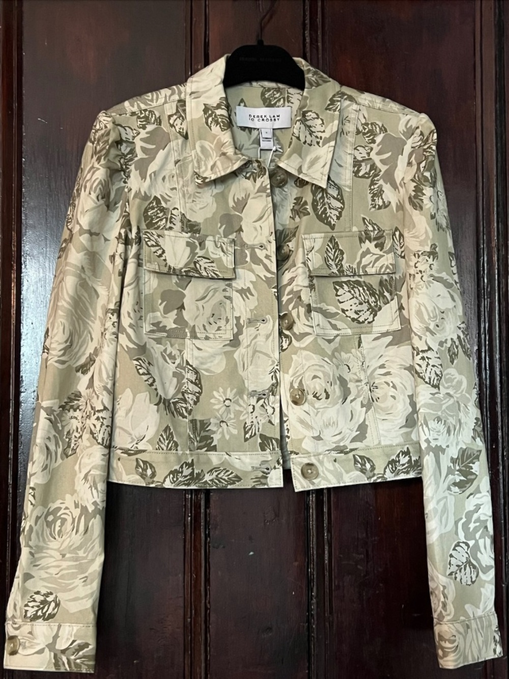 10 Crosby Derek Lam Size 4 Cropped Floral Jacket in Green - New With Tags